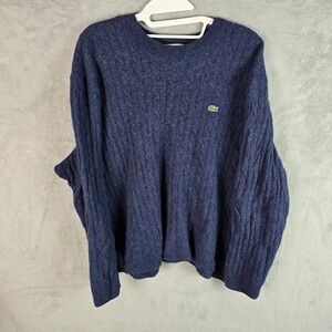 Lacoste Mens Navy Blue Extra Fine Merino Wool Cable Knit Sweater 4XL fits XL/L